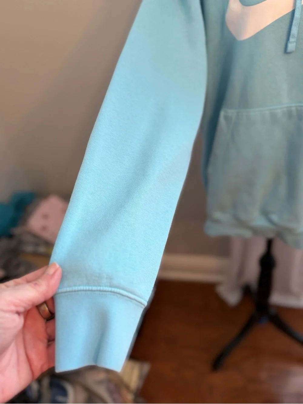 Nike Men's Light Blue Pullover Hoodie with White Logo